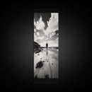 Lone Beach Walker, Dramatic Sky, Ocean Reflections, Solitude Moment, Framed Canvas Print, Hallway Wall Art, Moody Minimalist Decor