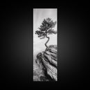 Lone Pine Tree, Minimal Nature, Tranquil Cliff Scene, Zen Forest Print, Framed Canvas Print, Japandi Wall Art, Entryway Tree Print, Nature Minimalism