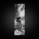 Lifeguard Tower, Beach Vibes, Ocean Escape, Dramatic Sky, Framed Canvas Print, Surf Shack Decor, Coastal Bedroom Wall Art, Minimal Beach Art