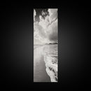 Beach Horizon, Ocean Calm, Foamy Shore, Black White Coastal Art, Canvas Print, Bathroom Decor, Peaceful Coastal Minimalist Style