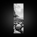 Rocky Beach View, Ocean Horizon, Sunrise Light, Framed Canvas Print, Relaxing Bedroom Wall Art, Modern Coastal Photography, Bathroom Wall Art