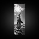 Dolphin Splash, Ocean Play, Marine Wildlife, Canvas Print, Coastal Bathroom Wall Art, Animal Lover Decor, Minimalist Ocean Scene