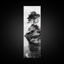 Lone Tree, Rock Island, Tranquil Coast, Nature Strength, Framed Canvas Print Cabin Wall Art, Minimalist Tree Print, Nordic Nature Living Room Decor