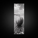 Weathered Buoy Ball, Rustic Coastal, Beach Decor, Nautical Minimalism, Framed Canvas Print, Bathroom Wall Art, Ocean Inspired Design