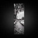 Peaceful Creek, Snow Trees, Winter Flow, Framed Canvas Print, Rustic Nature Art, Farmhouse Wall Decor, Serene Entryway Accent, Bedroom Decor