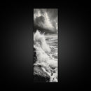 Stormy Sea, Crashing Waves, Ocean Fury, Nature Power Framed Canvas Print, Moody Living Room Wall Art, Dramatic Coastal Decor, Office Art