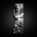 Tree Shoreline, Tranquil Water, Sunset Reflection, Peaceful Horizon, Framed Canvas Print, Nature Photography, Cabin Wall Art