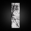 Serene Beach Tree, Calm Ocean Coast, Black White Shoreline, Framed Canvas Print, Coastal Entryway Decor, Minimal Nature Wall Art
