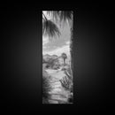 Desert Path, Palm Trees, Serene Escape, Tranquil Garden, Monochrome Landscape, Framed Canvas Print, Entryway Wall Art, Nature Minimal