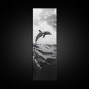 Dolphin Ocean Jump, Black and White Sea Life Print, Coastal Marine Wall Art, Canvas Print, Beach House Decor, Nature Photography