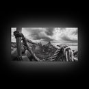 Fishing Net, Stormy Shore, Maritime Nostalgia, Rugged Rope Art, Framed Canvas Print, Nautical Living Room Wall Decor