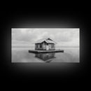 Floating Cabin, Lake House, Calm Waters, Dreamy Isolation Art, Canvas Print, Minimalist Living Room Wall Art, Coastal Style