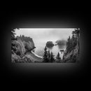 Misty Coastal Cliffs, Ocean Horizon, Monochrome Art, Nature Landscape, Canvas Print, Rustic Living Room Decor, Moody Wall Art, Black and White