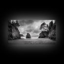 Hidden Coastal Cove, Dramatic Ocean Scene, Natural Seascape, Canvas Print, Rustic Cabin Wall Art, Black and White Beach Photography