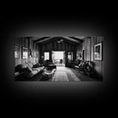 Cozy Cabin Interior, Rustic Living Space, Wood Wall Charm, Canvas Print, Country Living Room Art, Americana Wall Photography