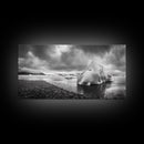 Arctic Iceberg Shore, Moody Cloud Sky, Frozen Water Landscape, Framed Canvas Print, Office Wall Art, Nordic Minimalist Art