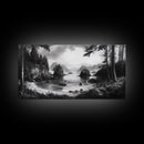 Coastal Forest View, Mountain Sea Horizon, Romantic Nature Scene, Framed Canvas Print, Living Room Wall Art, Vintage Landscape