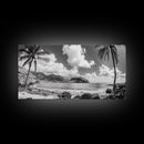 Tropical Beach View, Palm Tree Paradise, Black and White Island, Coastal Wall Decor, Canvas Print, Boho Living Room Art, Office Wall Art