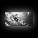 Jellyfish In Light, Ocean Life Art, Monochrome Sea Creature, Canvas Print, Coastal Bathroom Wall Art, Marine Modern Decor, Office Wall Art