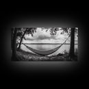 Hammock Lake, Restful Retreat, Trees Framing, Relax Mood, Framed Canvas Print, Bedroom Wall Art, Slow Living Style, Boho Natural Art