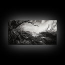 Stormy Shore, Erosion Roots, Driftwood Beach, Nature Drama, Framed Canvas Print, Moody Wall Art, Fall Living Room Decor, Dark Rustic Style