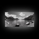 Alpine Lake Print, Mountain Reflection Art, Nature Photography, Black and White Canvas Print, Minimalist Living Room, Cabin Wall Decor