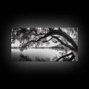 Serene Lake View, Tree Reflections, Calm Nature Landscape, Framed Canvas Print, Minimalist Bedroom or Spa Bathroom Wall Art
