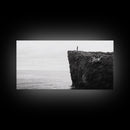 Ocean Cliff, Brave Explorer, Minimal Landscape, Adventure Wall Art, Framed Canvas Print, Modern Home Decor, Inspirational Office Art