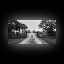 Rustic Gate Trail, Southern Country Road, Tree-Lined Entry, Framed Canvas Print, Farmhouse Style, Entryway or Office Wall Art