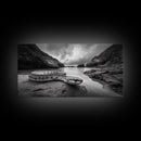 Ocean Snake Landscape, Coastal Creature Scene, Black and White Reptile, Framed Canvas Print, Moody Art, Bedroom or Den Decor