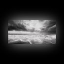 Stormy Sea, Ocean Waves, Monochrome Seascape, Dramatic Beach View, Framed Canvas Print, Nautical Wall Art, Bathroom Coastal Decor