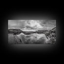 Reflected Cliffs, Stormy Sky, Coastal View, Dramatic Landscape, Canvas Print, minimalist art, office decor, moody black and white wall art