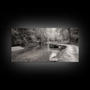 Stone Bridge, Forest Path, Quiet Creek, Peaceful Nature, Canvas Print, tranquil woodland art, Fall entryway piece, rustic landscape