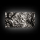 Woodland Trail, Autumn Path, Tree Tunnel, Rustic Outdoor Vibe, Framed Canvas Print, Entryway Nature Art, Moody Forest Decor