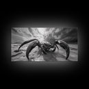 Giant Crab Close-Up, Beach Creature Art, Ocean Monster Print, Fantasy Wildlife Scene, Framed Canvas Print, Game Room Wall Art