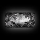 Ocean Cave View, Coastal Tree Framing, Tranquil Sea Scene, Nature Window Art, Framed Canvas Print, Bedroom Wall Art, Zen Decor