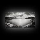 Ocean Sunset View, Mountain Coast Landscape, Black and White Art, Canvas Print, Minimalist Decor, Living Room Wall Art, Tranquil Home Style