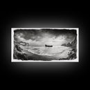 Shipwreck Beach Scene, Dramatic Coastline, Black and White Decor, Framed Canvas Print, Moody Art, Coastal Wall Art, Rustic Bedroom Print