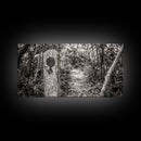 Trail Marker, Wooded Path, Rustic Forest, Natural Journey, Framed Canvas Print, farmhouse decor, nature lover gift, Autumn entryway art