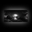 Sea Cave, Dark Ocean Cave, Natural Light Glow, Framed Canvas Print, Moody Nature Art, Living Room Wall Art, Monochrome Coastal Print