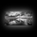 Stormy Marsh, Cloudy Sky, River Reflection, Framed Canvas Print, Nature Wall Art, Moody Landscape, Autumn Decor, Office Or Study Artwork