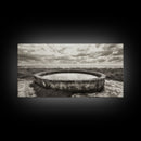 Water Trough, Overcast Skies, Ocean Breeze, Framed Canvas Print, Country Rustic Wall Art, Sepia Toned Fall Decor, Entryway Or Den Art