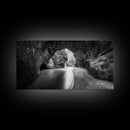 Ocean Cave Flow, Coastal Rock Wall Art, Moody Nature Seascape, Black White Beach Decor, Boho Bathroom Accent, Canvas Print, Monochrome Art