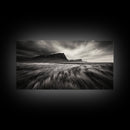 Grassy Plains, Stormy Sky, Dramatic Mountain, Monochrome Field, Canvas Print, Modern Minimalist Art, Office Wall Decor, Moody Wall Art