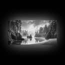 Forest Coast, Secluded Beach, Ocean Rocks, Misty Trees, Framed Canvas Print, Nature Wall Art, Living Room Decor, Moody Landscape