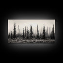 Misty Pines, Evergreen Forest, Morning Fog, Monochrome Nature, Canvas Print, Fall Entryway Wall Art, Woodland Boho Home Decor