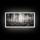Forest Light Scene, Tall Trees Shadows, Nature Mist Pathway, Framed Canvas Print, Woodland Bedroom Art, Boho Rustic Wall Decor