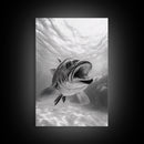 Underwater Fish, Ocean Predator, Aquatic Wildlife, Canvas Print, Bathroom Wall Art, Coastal Nautical Decor, Marine Photography
