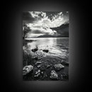 Lake Sunset View, Peaceful Mountainscape, Nature Reflection, Framed Canvas Print, Living Room Wall Art, Tranquil Scenic Landscape