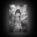 Stormy Lighthouse Closeup, Dramatic Skies, Weathered Beacon, Canvas Print, Coastal Decor, Dark Nautical Wall Art, Moody Ocean Theme